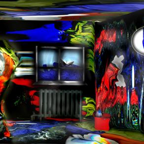 il mocio riposa,si riflette in fronte a lui mentre al difuori della stanza una barchetta in mare mosso è.