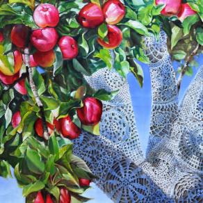 Knitting graffiti: Doily apple tree