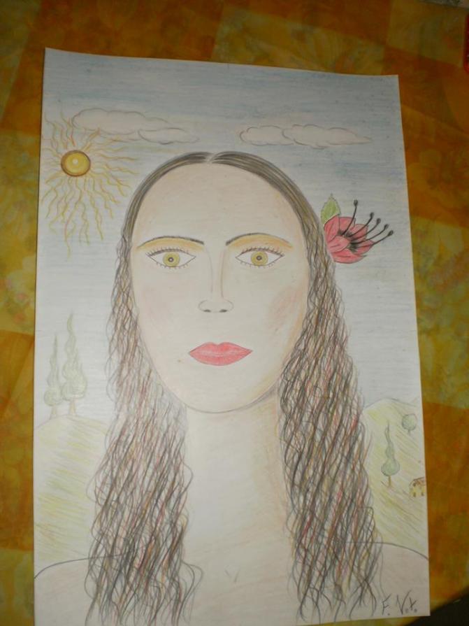 Woman with red flower