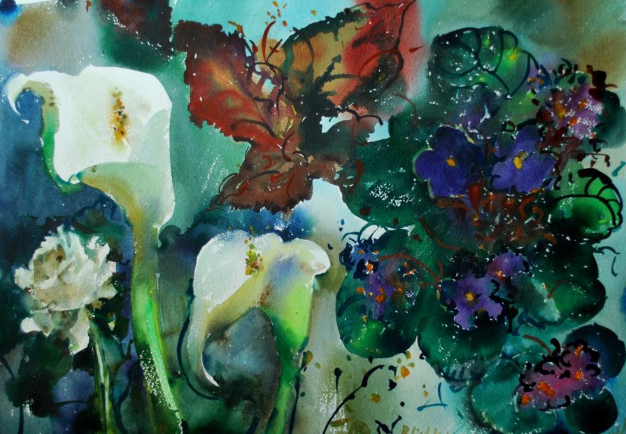 begonia e fiori bianche