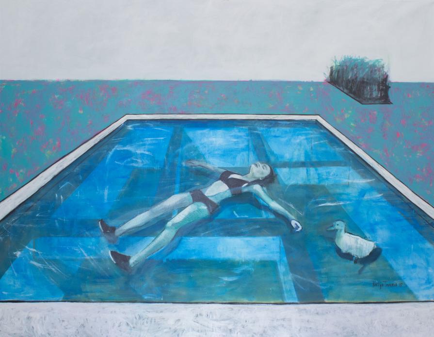 Alyona swims in the pool.