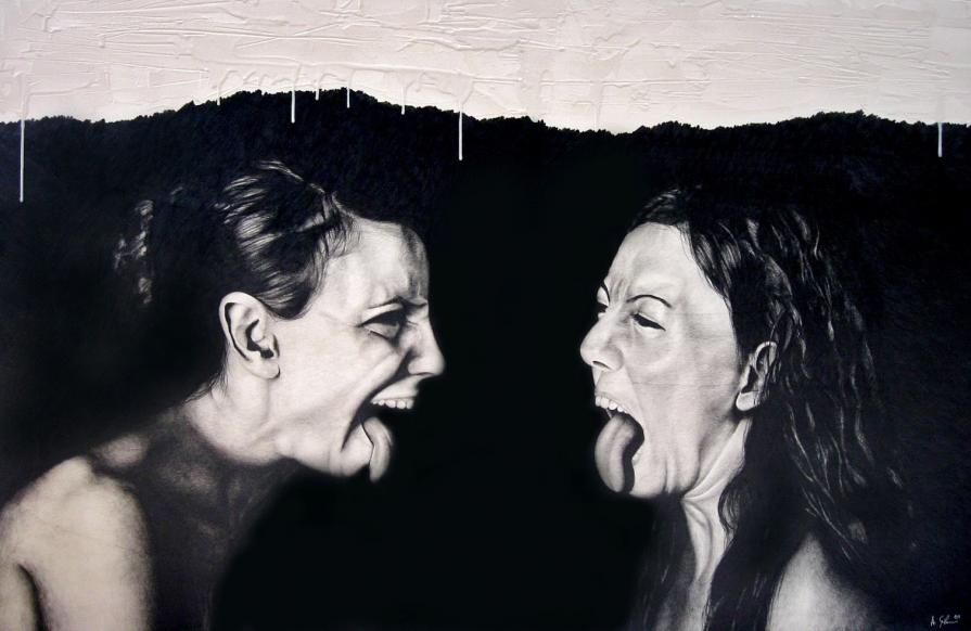 Spiteful love grafite e colla vinilica su tavola 