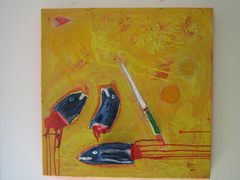 Still Life in yellow- Fish heads