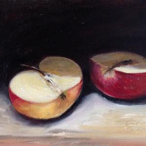 Due mezze mele olio su tela  20 x 15 cm