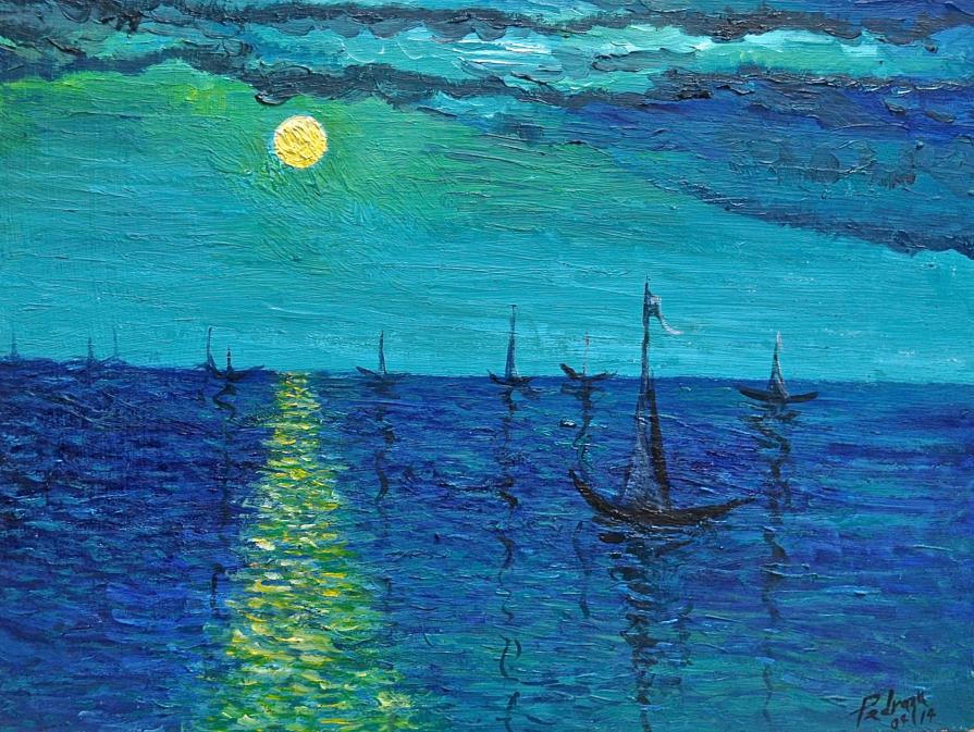 "Marina con luna llena en el Caribe mexicano" 