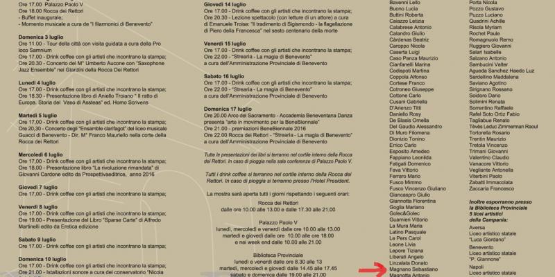 Benebiennale 2016, Mostra Internazionale d'Arte Contemporanea