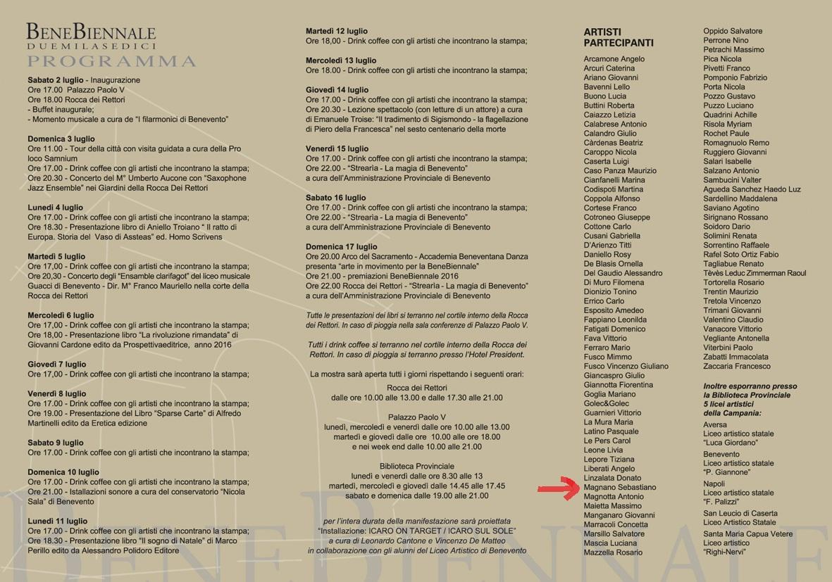 Benebiennale 2016, Mostra Internazionale d'Arte Contemporanea