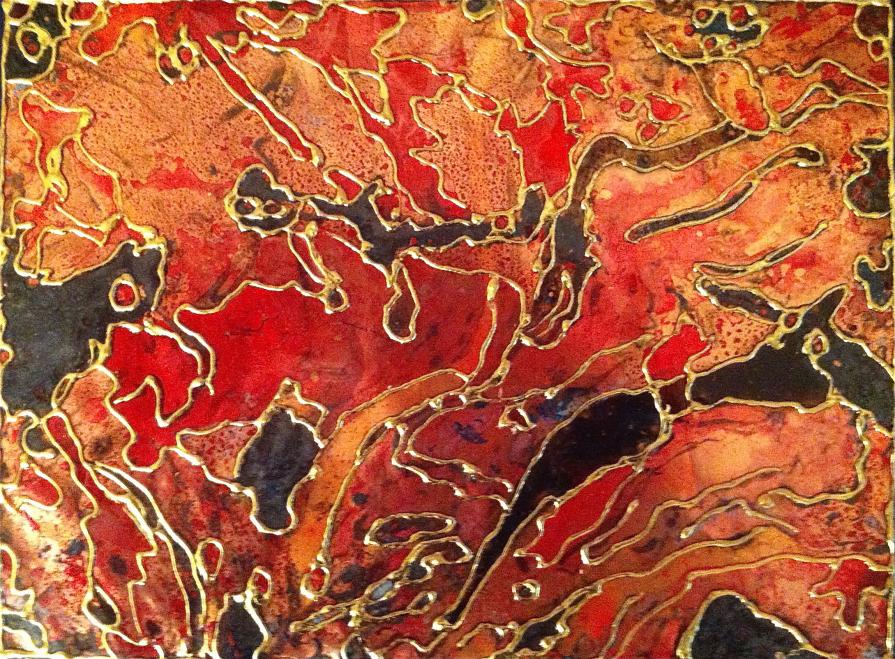 ebru su lastra di rame