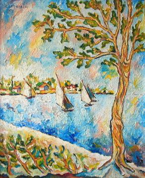 Marina con albero e vele