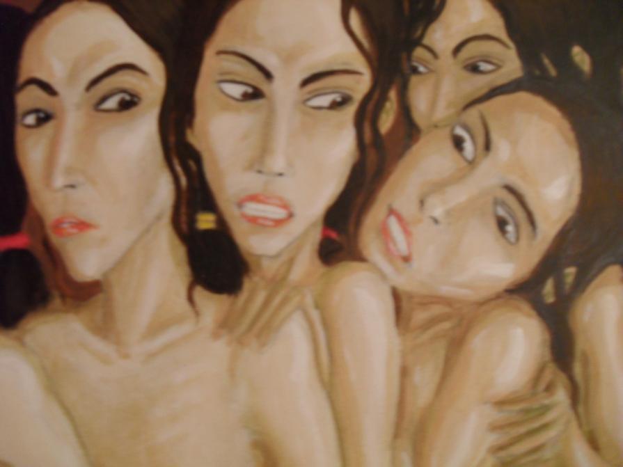 Affollamento di snelle donne minute in sauna - Rivalità congenita (particolare)