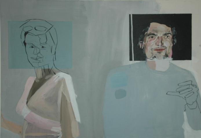 The pink and light grey-blue outfits