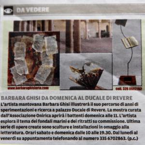 BARBARA GHISI AL PALAZZO DUCALE DI REVERE, DAL 17 MAGGIO AL 4 GIUGNO