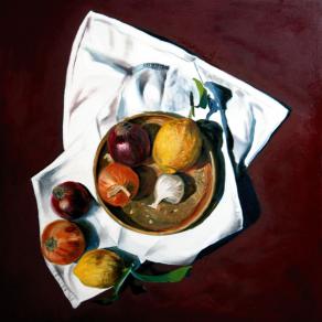 Paul De Haan - Still life on red - Olio su tela - 50 x 50