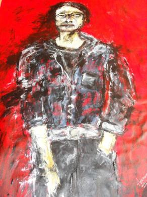 Dances with wolf Der mit dem Wolf tanzt Acryl auf Tuch 210 x 124 cm.