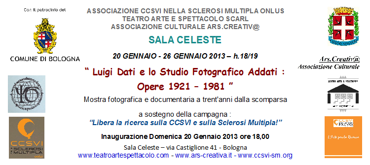 Invito Mostra retrospettiva di Luigi Dati - Studio Fotografico Addati in Sala Celeste per CCSVI-SM Invito Mostra retrospettiva di Luigi Dati - Studio Fotografico Addati in Sala Celeste per CCSVI-SM