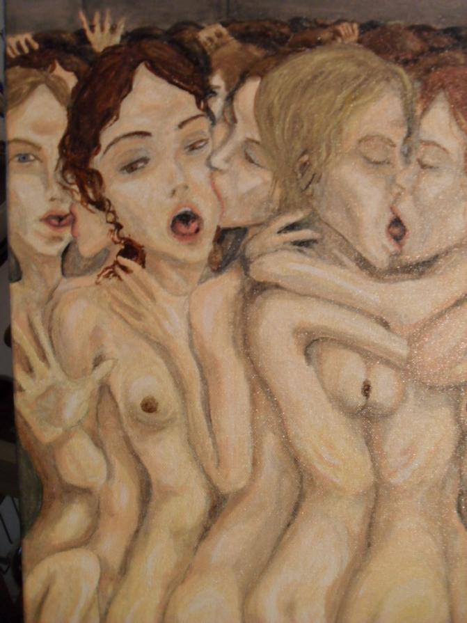 Passione di donne - Aggrovigliamento di magroline minute costrettesi in locale ristretto (particolare)