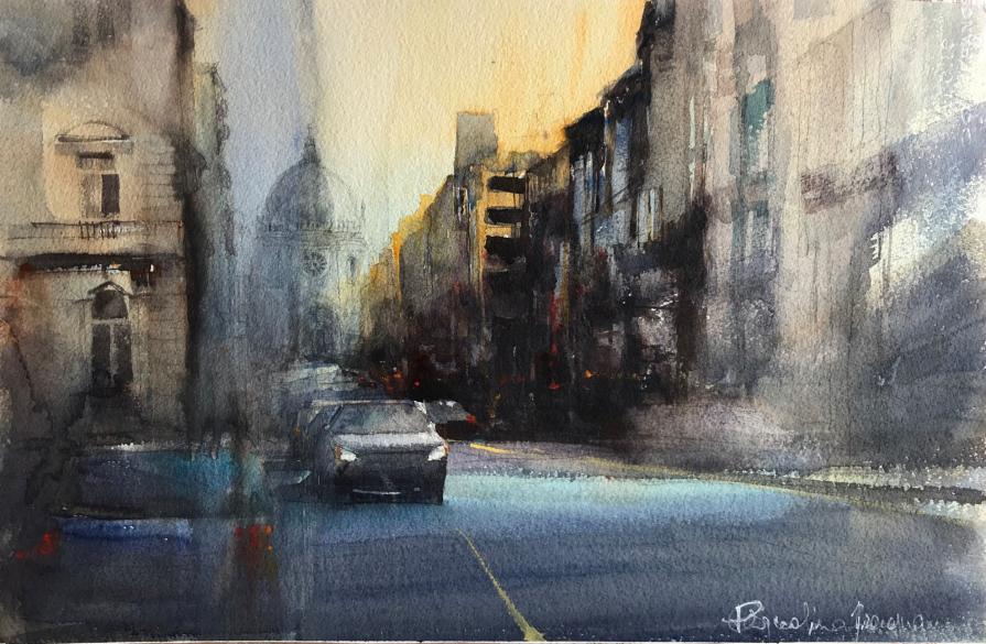 Pasqualino Fracasso - Bruxelles - acquerello su carta - 57 x 37