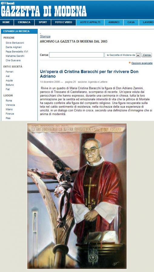 Un'opera di Maria Cristina Baracchi per far rivivere Don Adriano Un'opera di Maria Cristina Baracchi per far rivivere Don Adriano