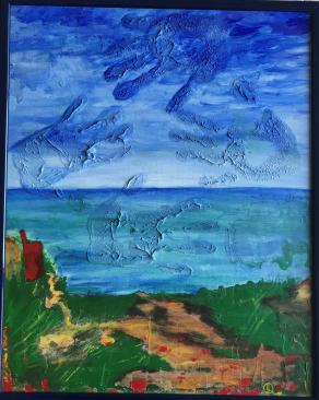 Ester Q - La casa sulla roccia - acrilico su pannello telato - 40 x 50