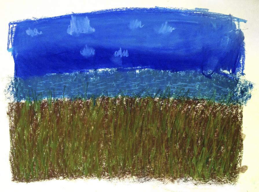 Grass, lake and mountains