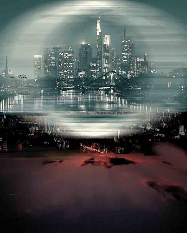 Frankfurt at sun sinking