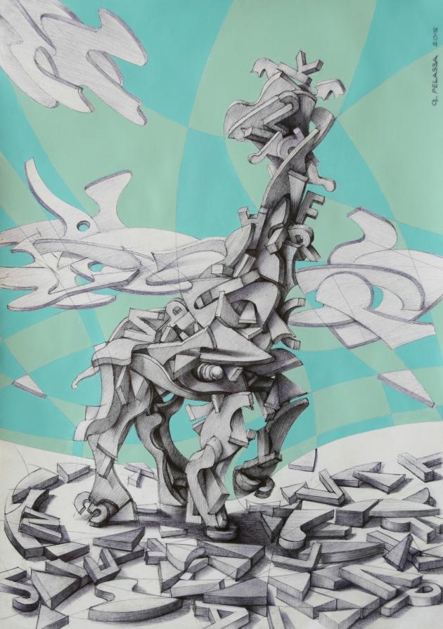 "Un po' confuso, un po' disordinato, un po' complicato..." disegno a biro di Gianni Pelassa