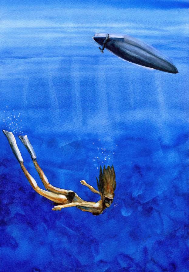 La donna in profondità nella superfice