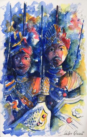 Salvo Currò - Pupi siciliani - acquerello su carta - 33 x 51