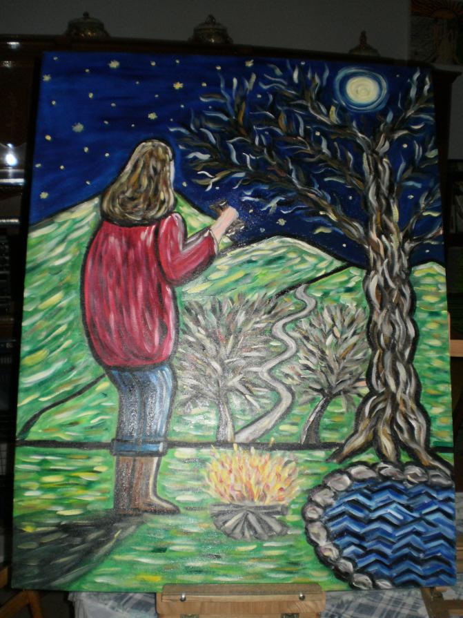 Osservando la luna in una notte stellata