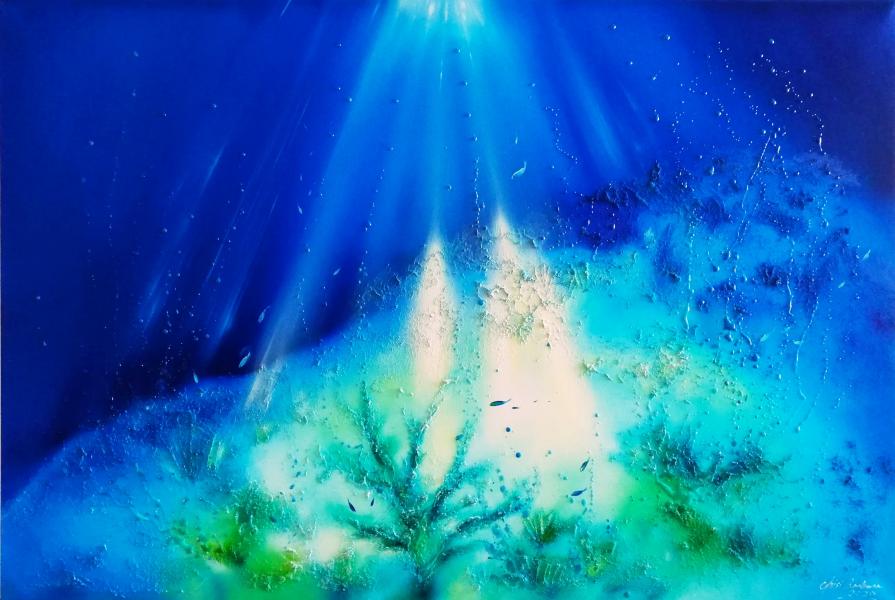 Aqua lumen di Barbara Ghisi  (rilievi) Tecnica mista e polvere fluorescente