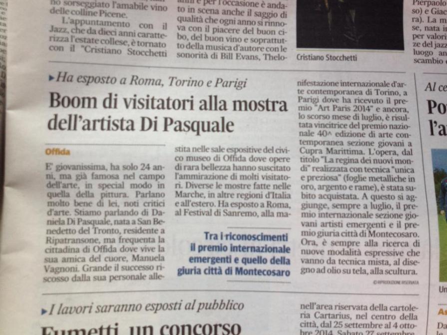 ARTICOLO DI GIORNALE SULL'ARTISTA DANIELA DI PASQUALE 