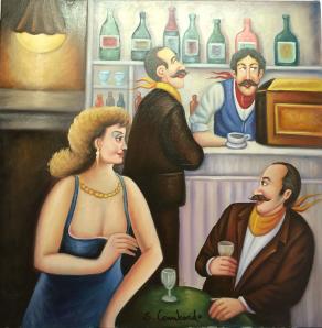 Salvo Lombardo - Al bar 1 - olio su tela - 70 x 70