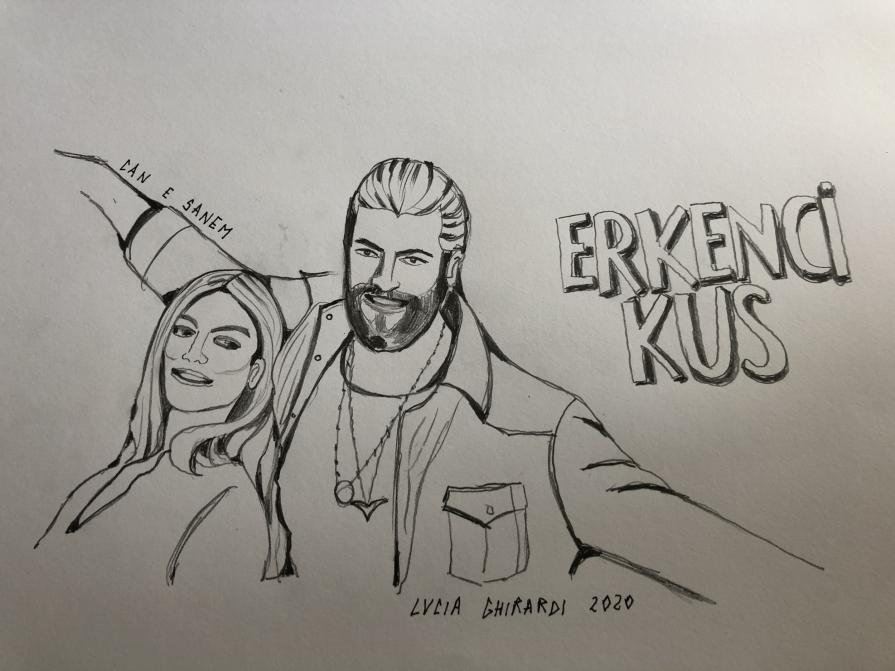 Can Yaman nella veste di Can Divit e Demet Ozdemir nella veste di Sanem in "Erkenci Kus" (Le ali del sogno)  visti da Lucia Ghirardi