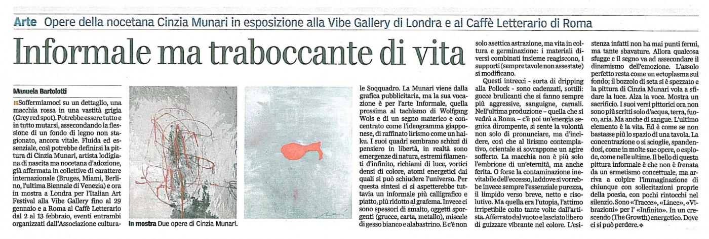 Articolo sull'artista Cinzia Munari