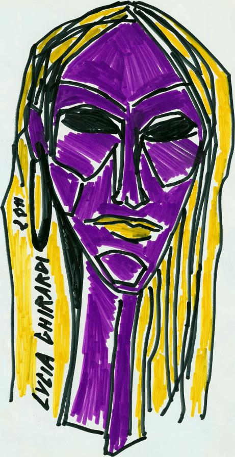 Volto di donna viola con orecchino