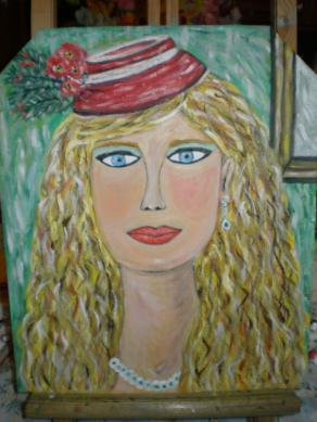 Donna con cappellino rosso