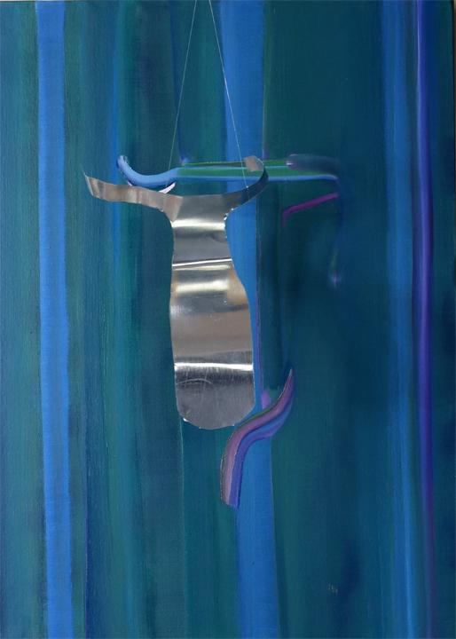Untitled, come se # 3 cm 70x50 olio su tela , lamiera , 2016