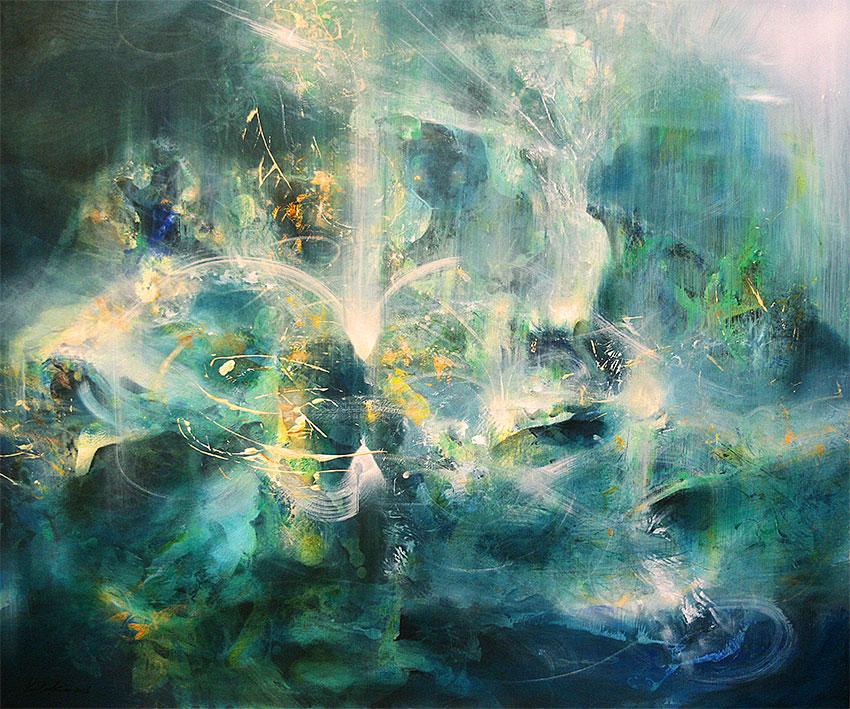 HUGE MASTERPIECE BY OVIDIU KLOSKA IN ETERNITY WE TRUST DREAMSCAPE TURQUISE AND LIGHT COSMIC VIBRATIONS FANTASTIC DARK BEAUTY, 2016