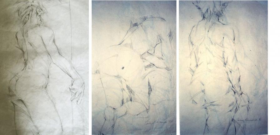 Trittico: sfaccettature di un nudo di donna (studio preparatorio)