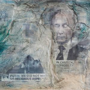 We did not marry in church:acrilico, carte di riso e stampa su tela. 60x80 cm