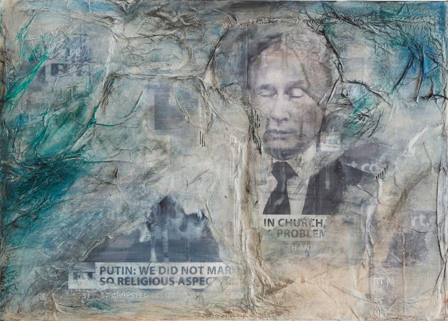 We did not marry in church:acrilico, carte di riso e stampa su tela. 60x80 cm