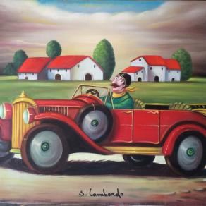Salvo Lombardo - L'auto rossa - olio su tela - 80 x 60