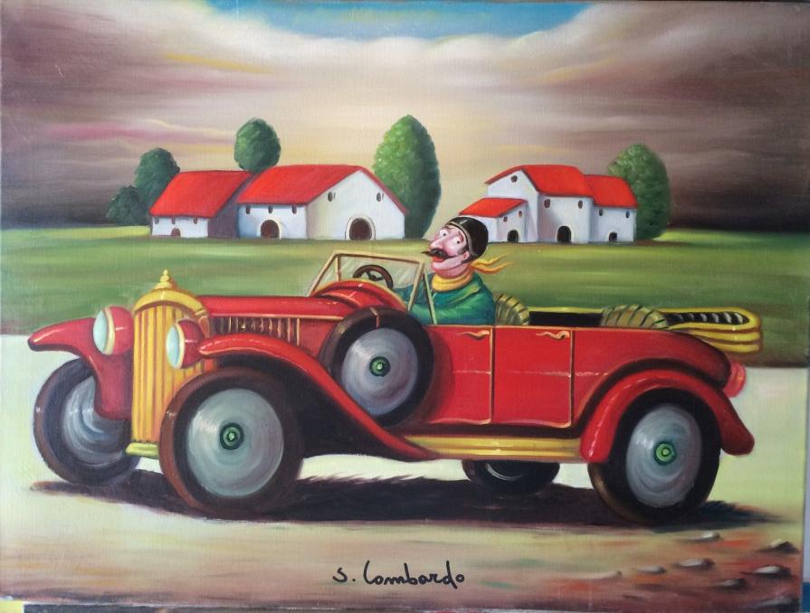 Salvo Lombardo - L'auto rossa - olio su tela - 80 x 60