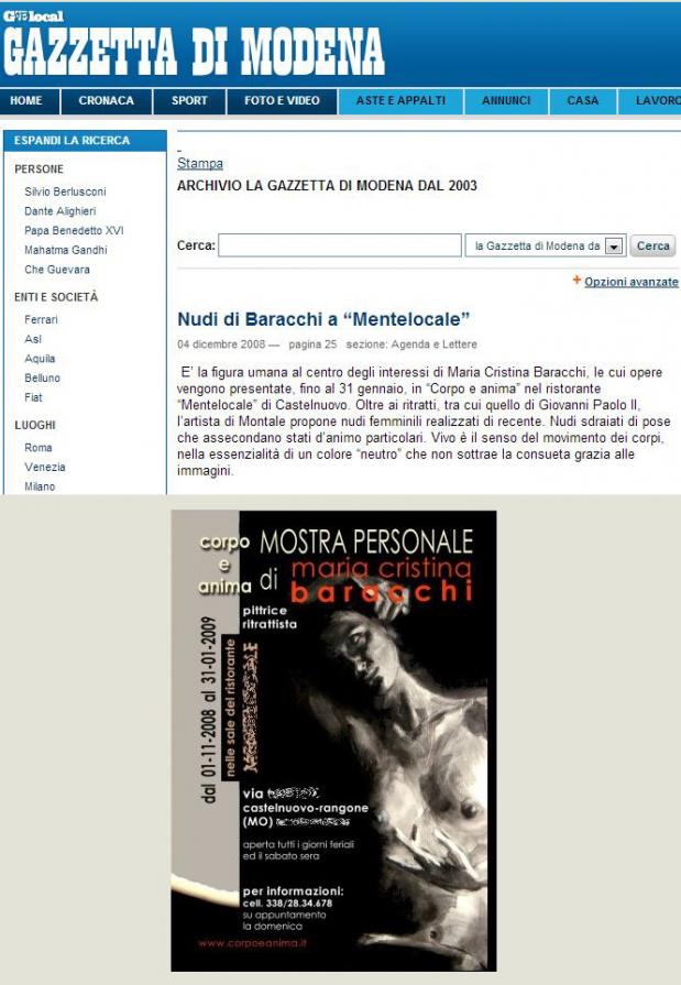 Articolo di Michele Fuoco (La gazzetta di Modena): I nudi di Maria Cristina Baracchi Articolo di Michele Fuoco (La gazzetta di Modena): I nudi di Maria Cristina Baracchi