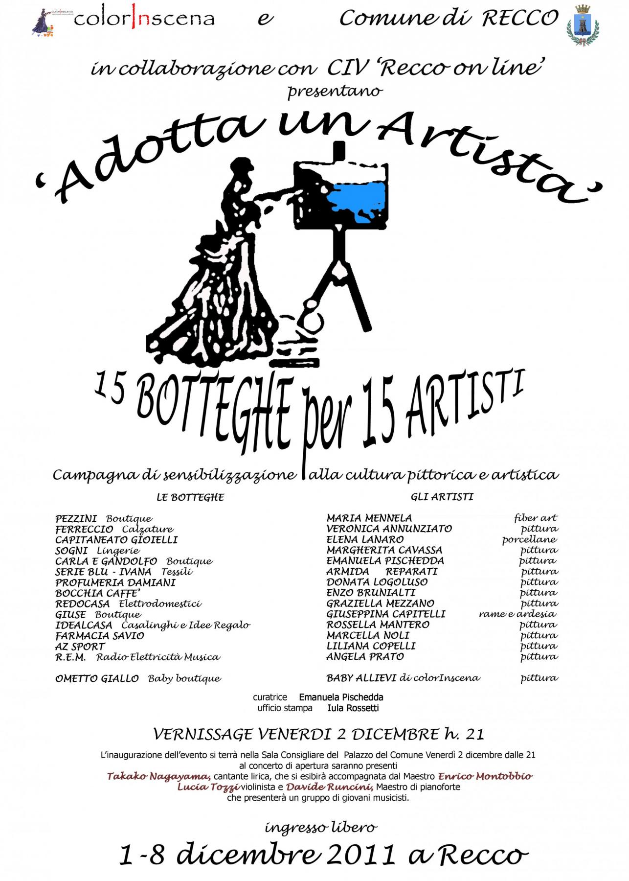 'Adotta un Artista' 15 botteghe per 15 artisti 'Adotta un Artista' 15 botteghe per 15 artisti