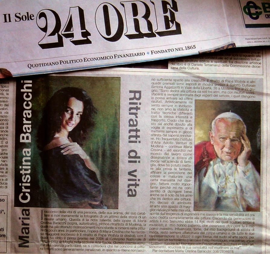 IL SOLE 24 ORE: Maria Cristina Baracchi "Ritratti di vita"