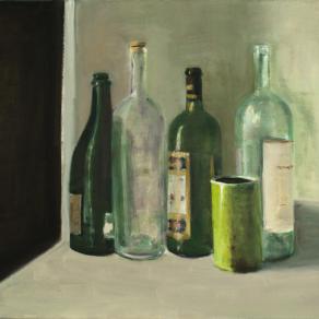 Bottiglie e barattolo verde