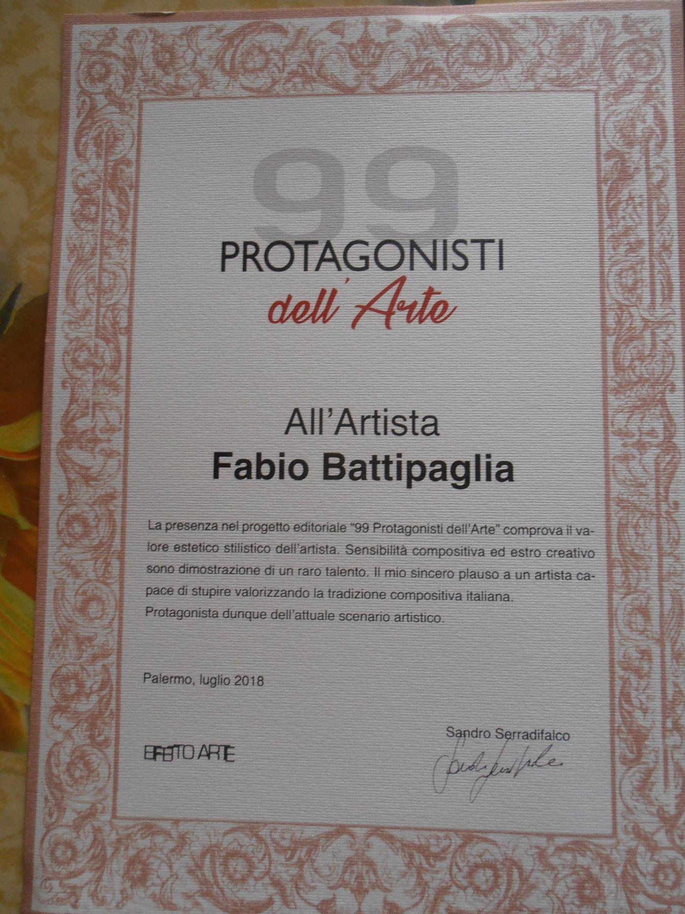 Motivazione critica all'artista Fabio Battipaglia da Sandro Serradifalco critico ed editore.