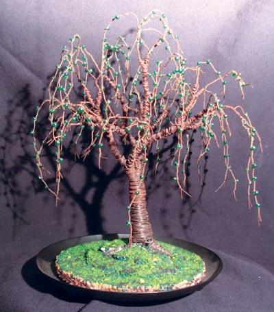 Green Beaded, wire tree sculpture Green Beaded, wire tree sculpture