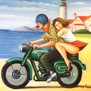 Salvo Lombardo - La moto verde - olio su tela - 80 x 60